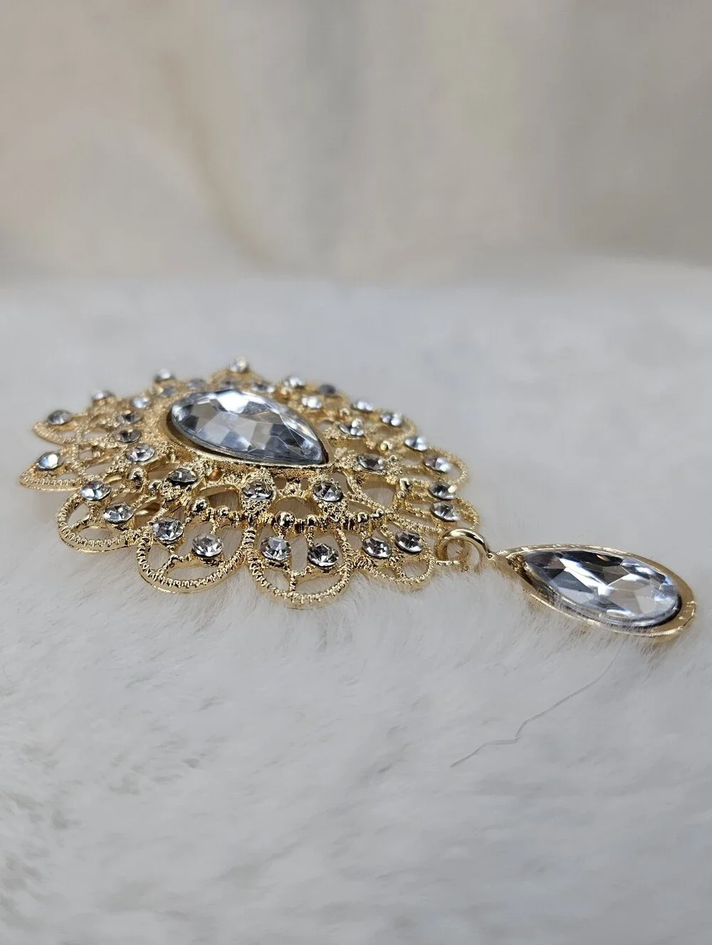 Gold & Light Blue Teardrop Statement Brooch